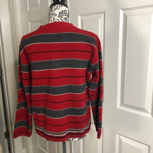 Nordic Design Snowflake Red Gray Stripe Lambswool Sweater Large Petite - Picture 2 of 4